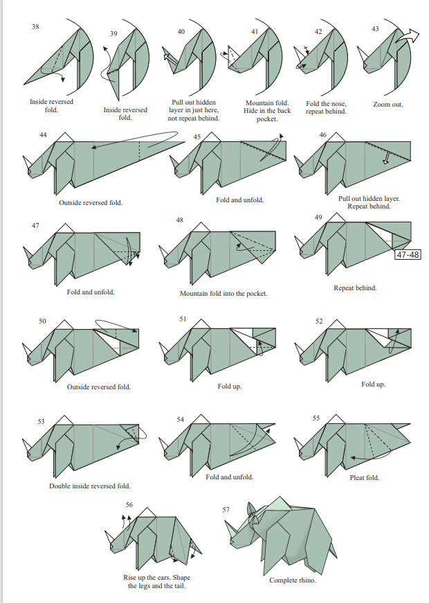Origami Simple Rhino Instruction Diagram - Origami Rhinoceros Ebook