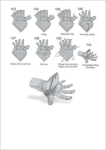 Origami Hand Instruction Diagram - Hand and boat Ebook- Origami boat on hand