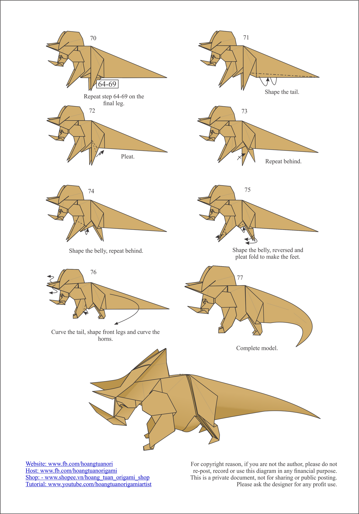 Origami Triceratops Instruction Diagram - Origami Dinosaur Ebook