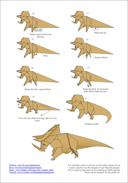 Origami Triceratops Instruction Diagram - Origami Dinosaur Ebook